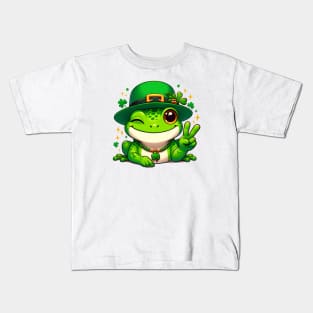 St Patricks Day Frog Face Saint Pattys Paddys Men Women Kids Kids T-Shirt